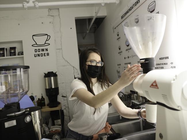 Meagan Lewandowski, 27, lead barista at Detroit’s Coffee Down Under. Picture: Angus Mordant