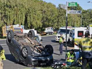 Two car collision at Kitchener and Geddes streets, One car rolled onto roof and two people transported to hospital. Wednesday, 18th Mar, 2020. Picture: Nev Madsen