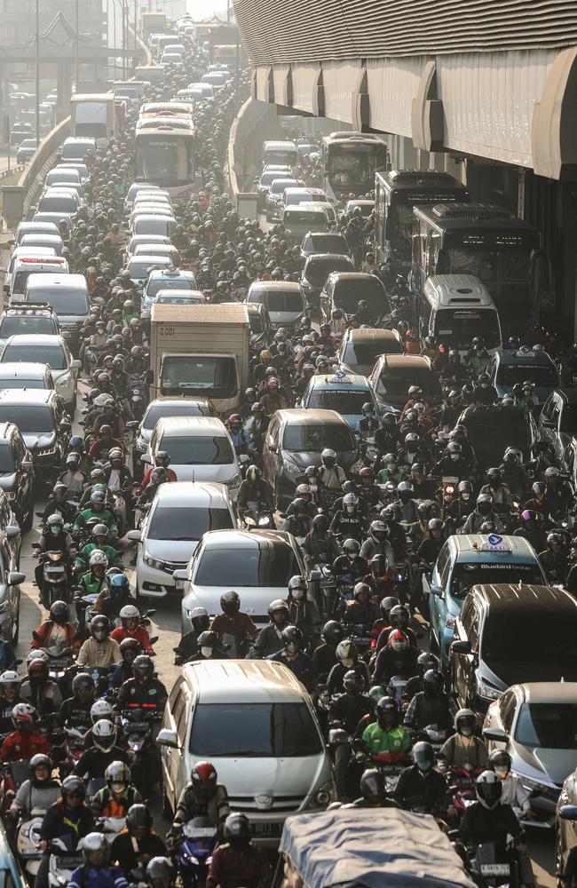 Jakarta has been the nation's capital since Indonesia gained its independence in 1945, growing from fewer than a million people to roughly 30 million. Picture: Garry Lotulung/NurPhoto/ AFP