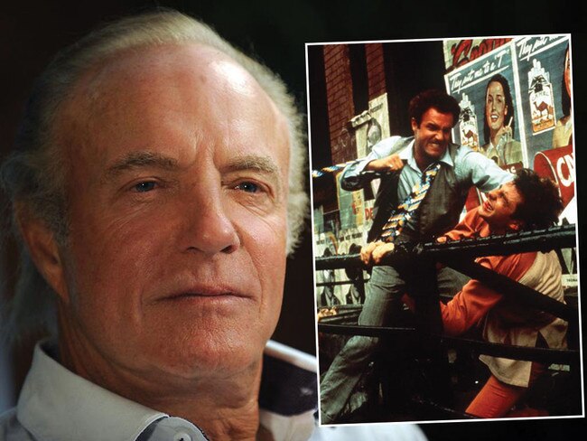 James Caan later in life, left, and laying down his version of the law in a scene from The Godfather, inset. Pictures: AFP