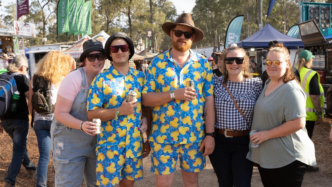 Tayla Watson, Aiden Graham, Tony Rudolph, Lara James and Jess Zielke at the 2023 Gympie Music Muster. August 24, 2023. Picture: Christine Schindler