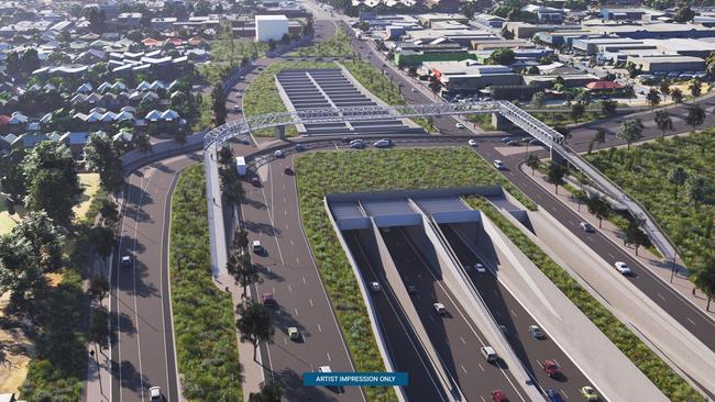 A concept image of the southern portal of the northern tunnels, South Road, part of the Torrens to Darlington project. Supplied: SA Government