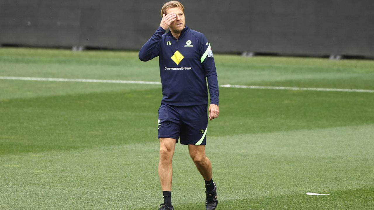 Matildas coach Tony Gustavsson keeps an eye on training ahead of Australia’s clash with Sweden. Picture: Robert Cianflone / Getty Images
