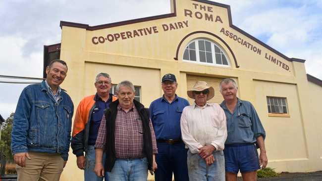 Tyson Golder, Ken Dawes, Ray Howson, Mark Edwards, Dennis Giles and Ken Beitz are working to restore the Roma Butter Factory. Picture: Jorja McDonnell