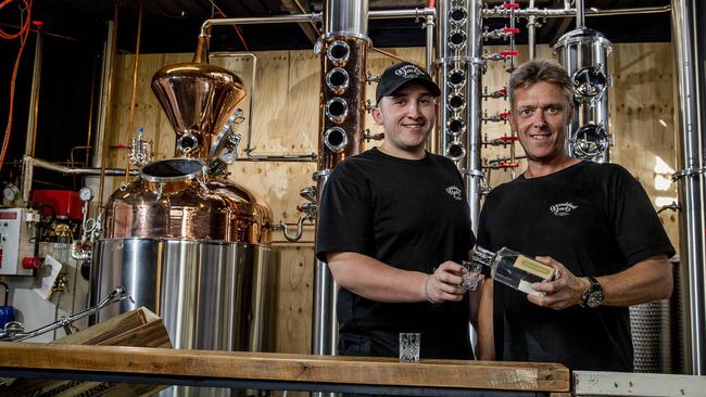 Luke Ridden and David Ridden in the distillery. Picture: Jerad Williams