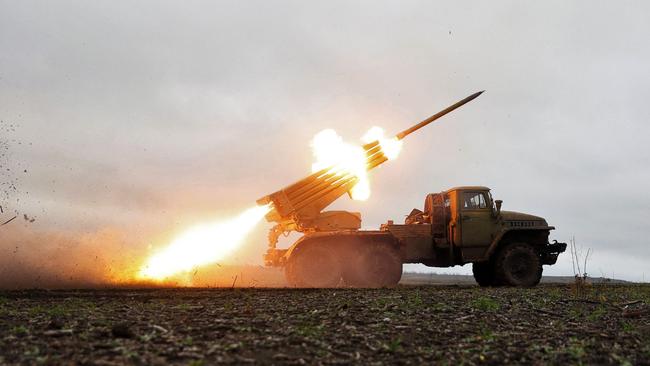 Ukrainian troops fire upon Russian positions on the front line near Bakhmut, in the Donetsk region of Ukraine. Picture: AFP