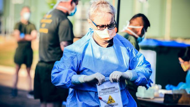 Deputy Chief Health Officer Associate Professor Di Stephens in full PPE at the Howard Springs Quarantine Facility. Picture: Supplied/ NT Health