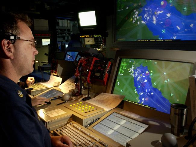 A 2003 picture taken aboard the guided missile cruiser USS Shiloh, showing the then Area Air Defense Commander software system. Picture: USN