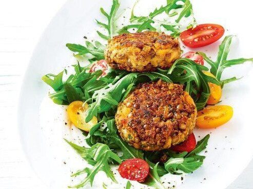 Sweet potato and lentil patties with tzatziki.