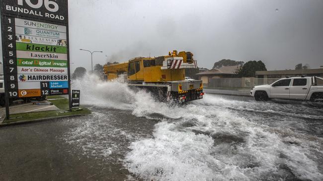 Queensland experienced heavy rainfall this week, flooding roads on the Gold Coast. Picture: Nigel Hallett