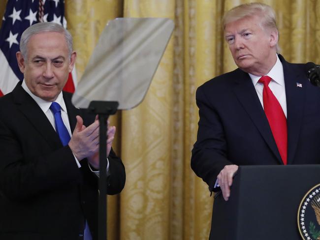 President Donald Trump pauses as he speaks during an event with Israeli Prime Minister Benjamin Netanyahu. Picture: AP