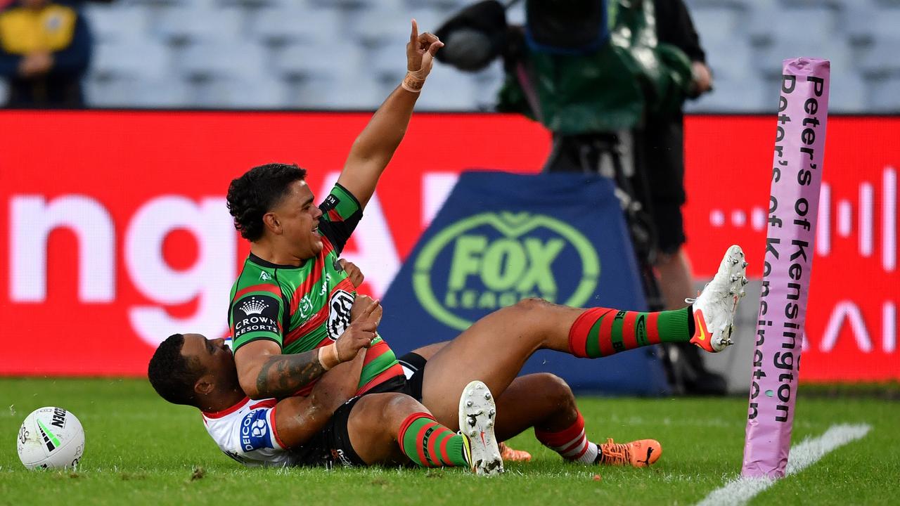 Latrell Mitchell scored the opening try of the match. Picture: NRL Photos/Gregg Porteous