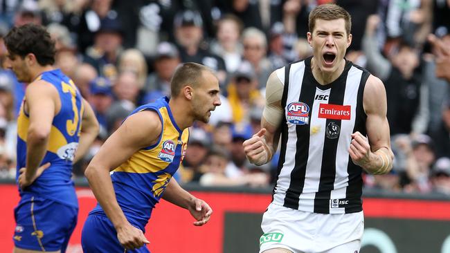 Mason Cox celebrates a goal. Picture: Michael Klein