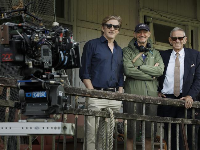 Actor and producer David Wenham, director Jonathan Teplitzky and writer Christopher Nyst on set of Spit, a sequel to the 2003 movie, Gettin' Square. Photo: Vince Valitutti