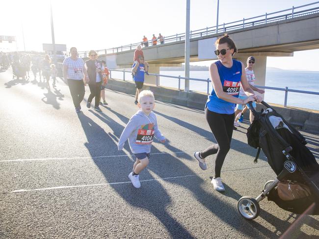 Run the Bridge Fun Run 2020 across Tasman Bridge. Picture: RICHARD JUPE