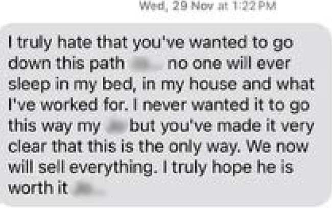 An ominous text message Natalie received from her estranged abusive husband.