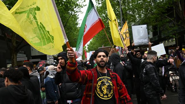 Protesters during a Pro-Palestine rally for Gaza and Lebanon at the State Library of Victoria in Melbourne, Sunday, September 29, 2024. (AAP Image/James Ross)