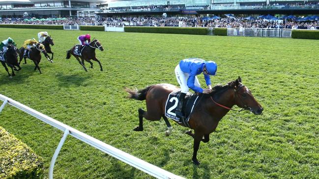 Tom Kitten wins the Spring Champion Stakes at Randwick.