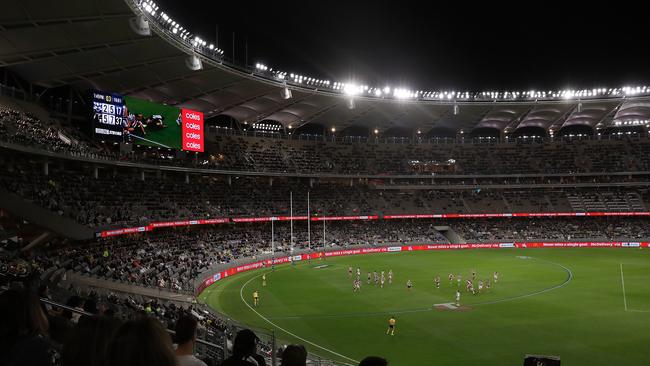 More than 22,000 fans were at Perth Stadium for the match, the most since the AFL’s restart. Picture: Getty Images)