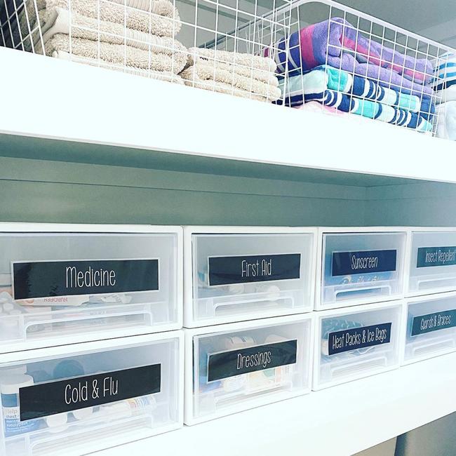 Most rooms in her house are fit with plastic storage containers to ‘enhance productivity’ and ‘make life easier’. Picture: Instagram/OurOrganisedAbode