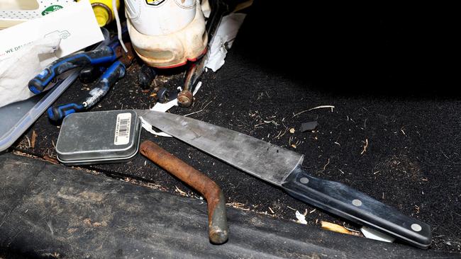 This knife was found inside a recovered stolen 2020 Nissan Patrol. Picture: David Clark