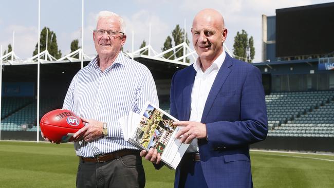 Premier Peter Gutwein with Errol Stewart at UTAS Stadium in Launceston. AFL taskforce announcement. Picture: PATRICK GEE