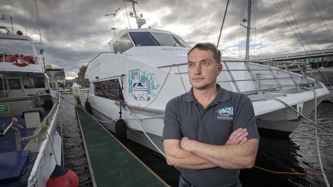 Cuttlefish skipper Ben Dawe of Tasmanian Wild Seafood Adventures at Hobart after the New Zealand travel bubble was suspended. Picture Chris Kidd