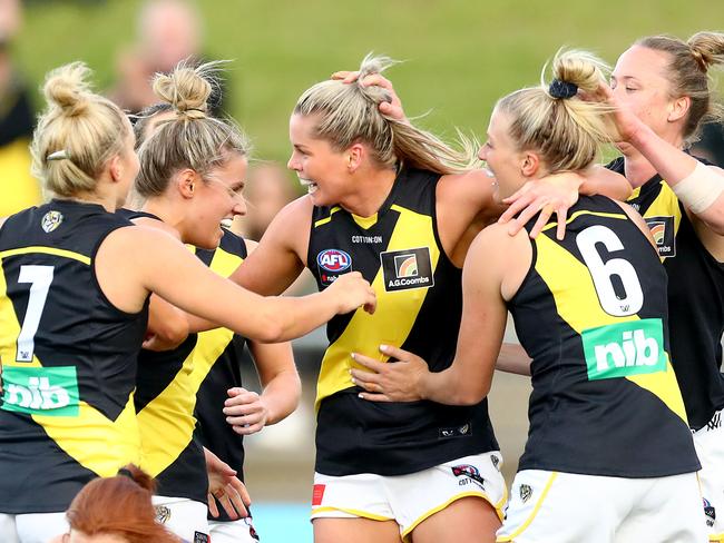 The Tigers are unsure when they will be able to resume training ahead of the AFLW season, which begins on January 9. (Photo by Kelly Defina/Getty Images)