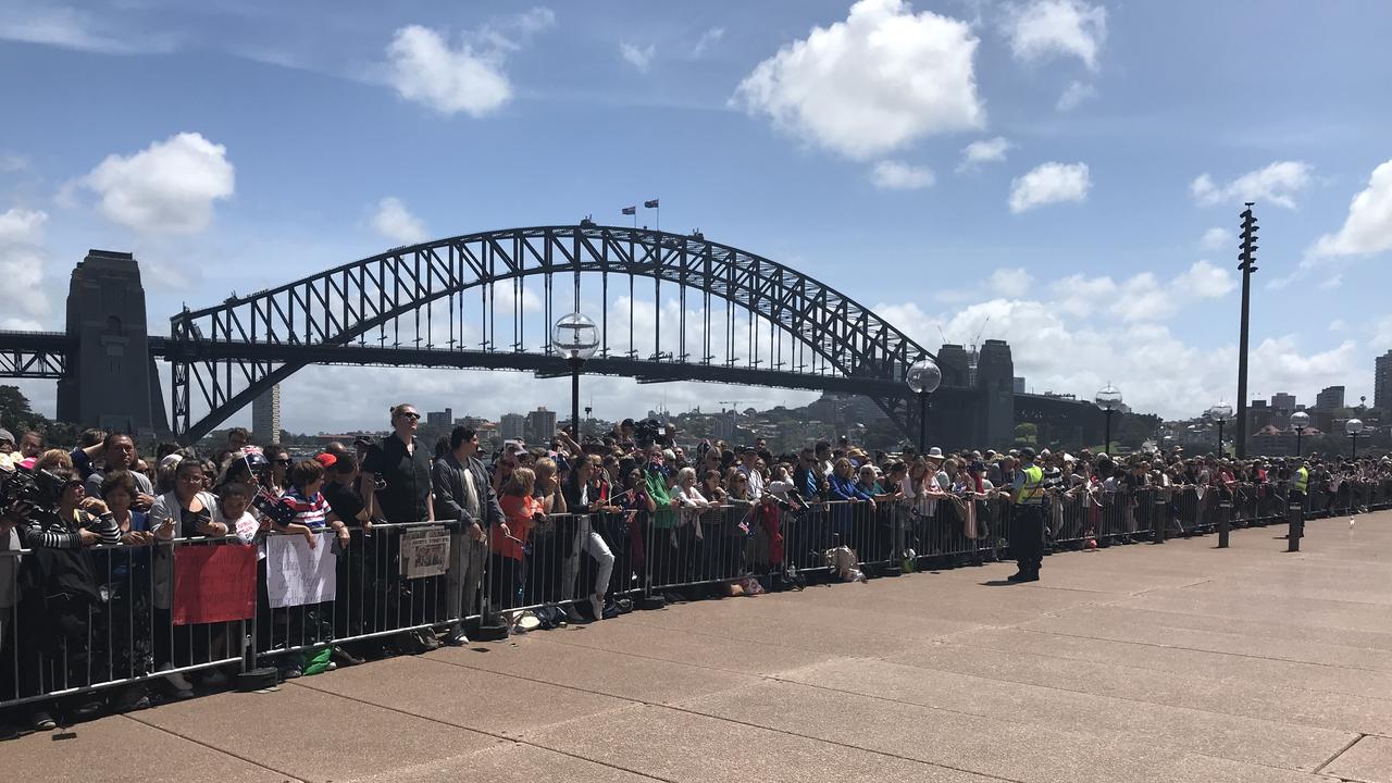 A growing line of eager fans waiting to see Meghan and Harry in person. Picture: James Weir