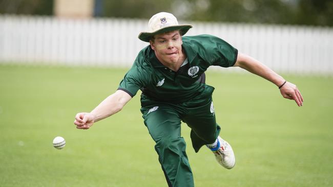 Christian Alexander fields for Brisbane Boys College (BBC) against Toowoomba Grammar School (TGS) in round 1 GPS Competition 1st cricket at Mills Oval, TGS, Saturday, February 1, 2025. Picture: Kevin Farmer