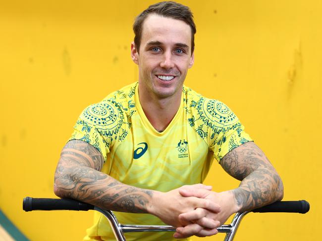 GOLD COAST, AUSTRALIA - JULY 05: Logan Martin poses during the Australian 2024 Paris Olympic Games BMX & Mountain Bike Squad Announcement at AusCycling Indoor BMX Training Facility on July 05, 2024 in Gold Coast, Australia. (Photo by Chris Hyde/Getty Images)