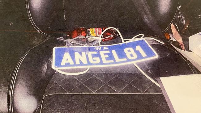 Court released images of Hells Angels memorabilia found in the home bikie Daryl Polley aka Bruta. Picture: Courts.