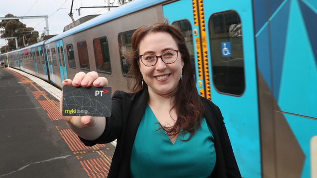 Phillippa Butt encountered a packed train on her journey from Essendon to Southbank. Picture: David Crosling