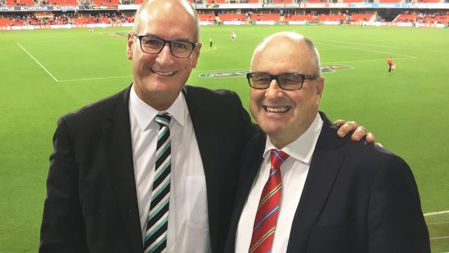 Port Adelaide boss David Koch with Gold Coast chairman Tony Cochrane. Picture: Glenn Hampson