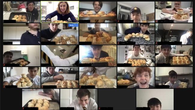 The Scots College students show off their scone skills.