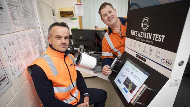Incat CEO Stephen Casey and WHS Officer Greg Brown with their new Shane Warne Legacy Heart Test. Picture: Chris Kidd