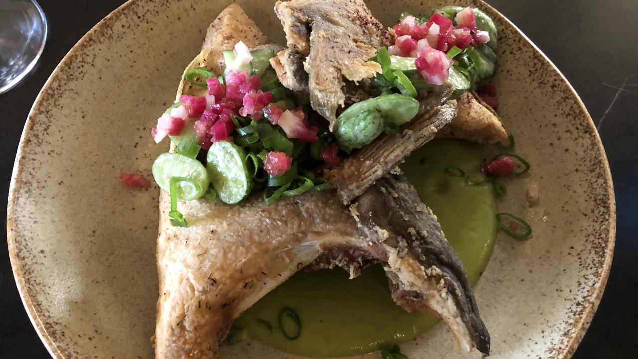 Fried kingfish wing with zucchini cream at The Odd Plate.