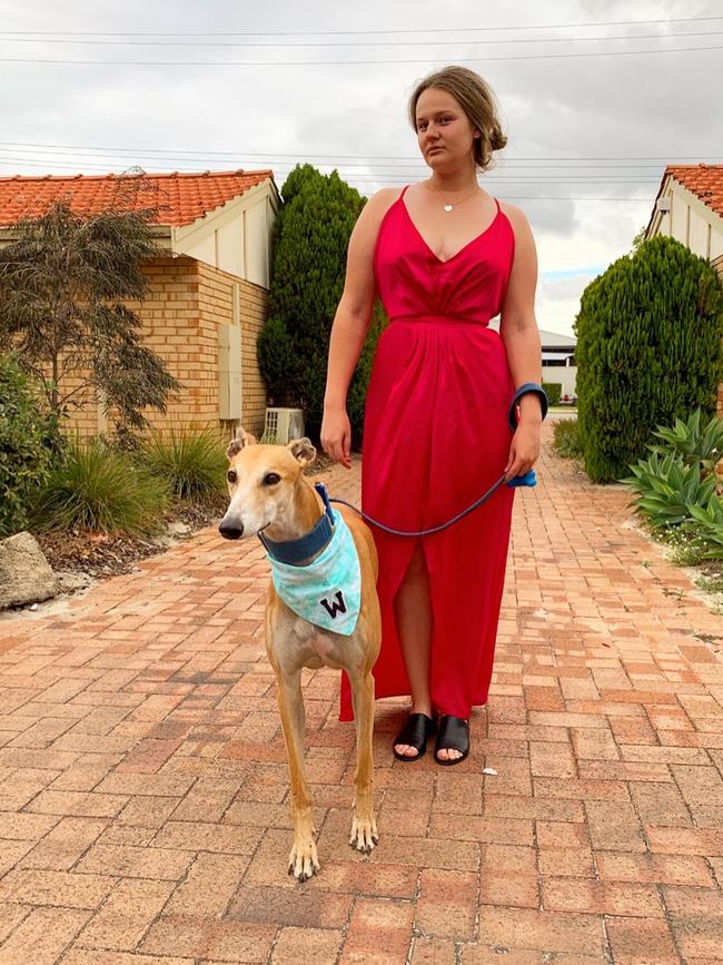 Charlotte Pennell from Perth with her greyhound. Picture: @dogter_watson/Instagram