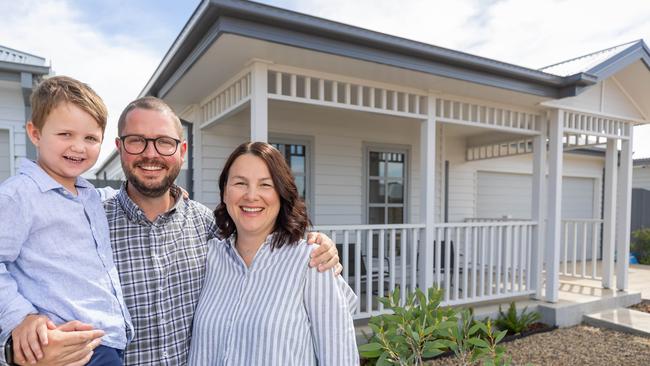 Dane Clasen and his partner Tina and four-year-old son Liam have just moved into their first home in the suburb. Melbournes more affordable suburbs have been among the big winners of the 2024 housing market, with the western suburb of Eynesbury among the top performing areas.  Picture: Jason Edwards