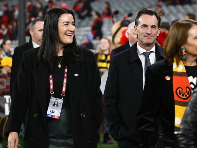 Laura Kane and Andrew Dillon at the Dreamtime at the ‘G clash. Picture: Quinn Rooney/Getty Images