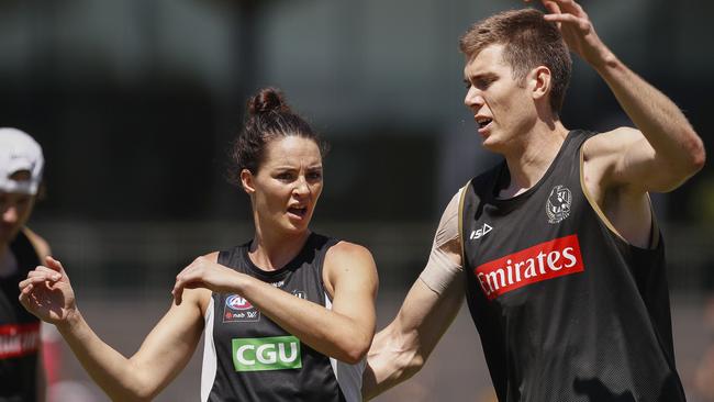 Sharni Layton is newer to footy than Mason Cox. Pic: AAP