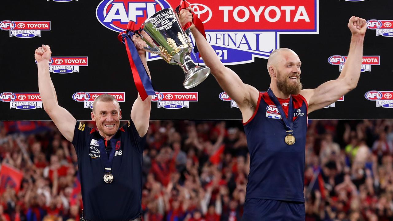 Simon Goodwin didn’t get to make a speech. Picture: Michael Willson / AFL Photos via Getty Images