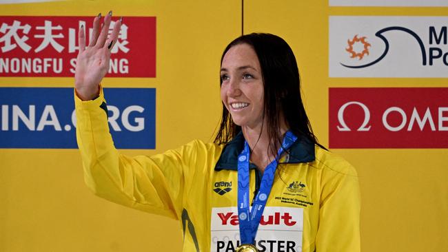 Lani Pallister after winning the 800m freestyle. Picture: AFP