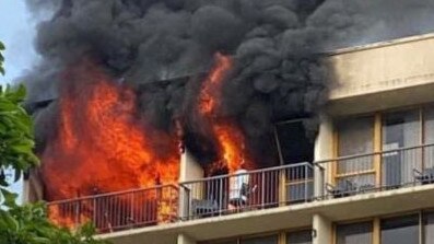 Fire engulfs the Pacific Hotel in the Cairns CBD. Picture: 10 News