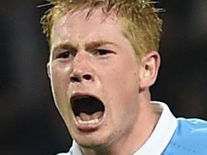 Manchester City's Belgian midfielder Kevin De Bruyne celebrates after scoring during a UEFA Champions league Group D football match between Manchester City and Sevilla at the Etihad Stadium in Manchester, north west England on October 21, 2015. AFP PHOTO / PAUL ELLIS