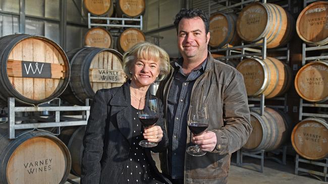 Varney Wines winemaker Alan Varney was slapped by his neighbour Jason McConnon. Seen here with his wife Kathrin at their winery, cellar door and restaurant Victor's Place. Picture: Tom Huntley