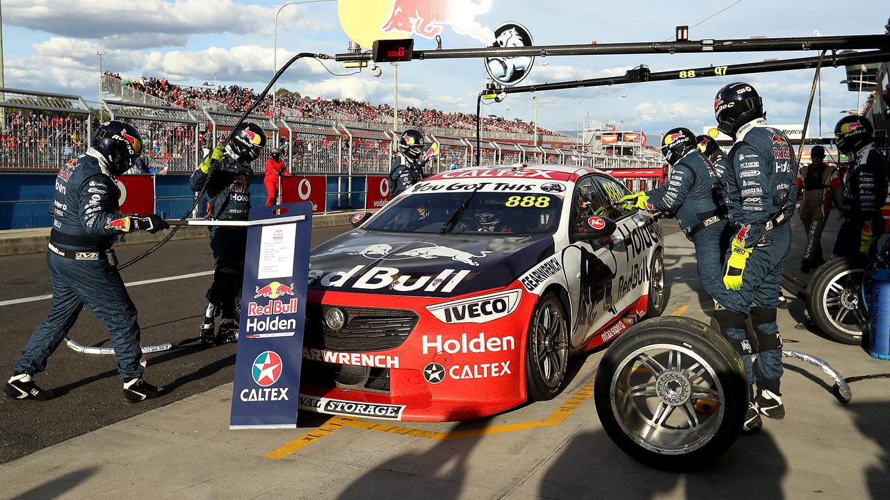 Five seconds of fuel, no tyres: The decisive pit stop. Picture: Robert Cianflone