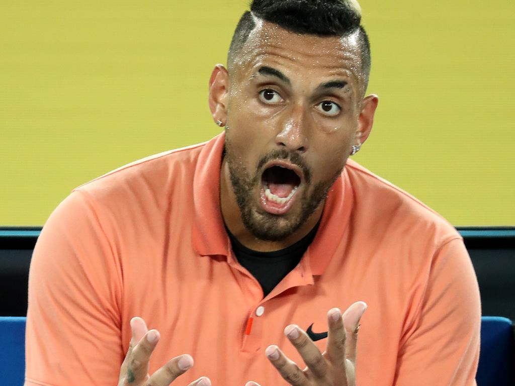 Nick Kyrgios still hammered his player’s box.