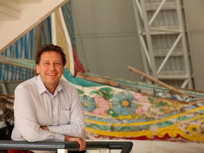 Marcus Shutenko in the revamped maritime hall from MAGNT at one of many tourism businesses relishing the news borders will reopen on July 17 this year.Picture GLENN CAMPBELL