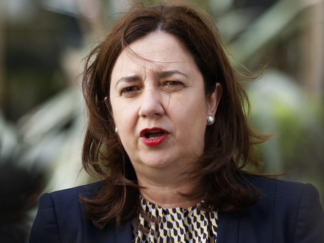 QLD premier Anastasia Palaszczuk holds a press conference at Sofitel Wentworth, in Sydney, to speak about the diagnosis of Tom Hanks and wife Rita Wilson being tested positive for coronavirus. Picture: Dylan Robinson